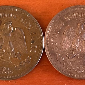 Set of 2 Mexico 1935M 5 centavos coins.