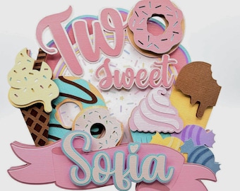 Two Sweet cake topper, Pastel Sweets Party Decor, ice cream cake topper, two sweet party decoration