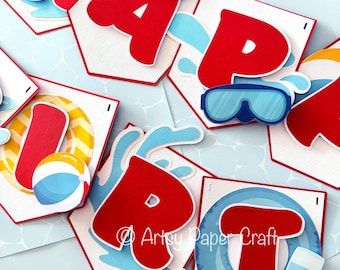 Pool Party Birthday Banner Summer Birthday Banner kids summer party tropical summer birthday party Fun in the sun banner Kids summer party