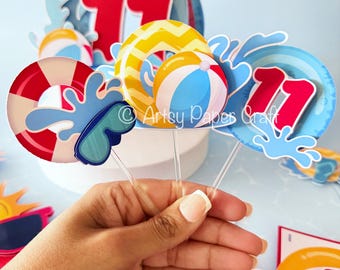 Pool Party Cupcake topper Summer Birthday cupcake kids summer party tropical summer birthday party Kids summer party