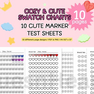 Cozy Kawaii Coloring Practice, Printable Coloring Swatch Chart, Alcohol Marker Color Sheet,  Color Palette Swatch Sheet