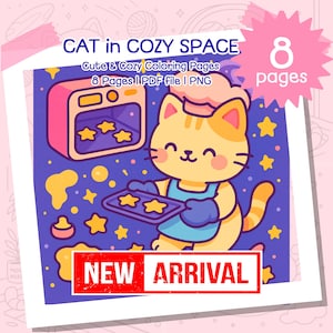 Cozy Cat in Space Coloring Pages: Kawaii PDF Coloring Book (Digital Download