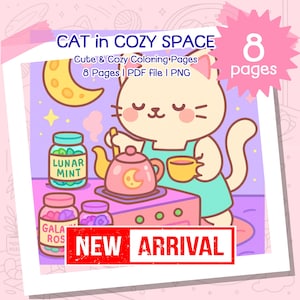 Cozy Cat in Space Coloring Pages: Kawaii PDF Coloring Book (Digital Download)
