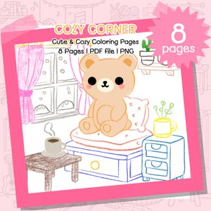 Cozy Moments Coloring, Kawaii Cozy Coloring, Coloring Pages for adults and kids, Cozy Kawaii, PDF Coloring Books Adult, Cozy Adult Coloring