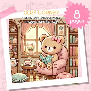 Cozy Moments Coloring, Kawaii Cozy Coloring, Coloring Pages for adults and kids, Cozy Kawaii, PDF Coloring Books Adult, Cozy Adult Coloring