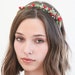 Christmas Flower Headband, Red Flowers with Green Leaves Headband Flower Crown Holiday Headband in Red and Green Flower Girl or Bridesmaid