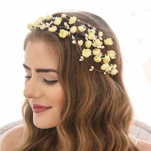 Yellow Flower Crown, Vintage Floral Headband Boho Wedding Headpiece of Vintage Flowers Bridal Flower Wreath in Yellow Blue Pink or Ivory