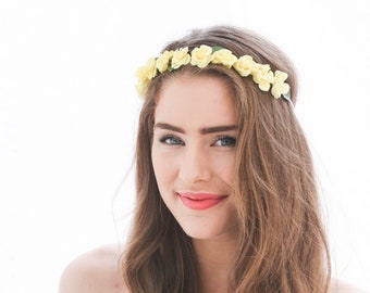 Yellow Vintage Rose Flower Crown Floral Headband Bridesmaids Hair Accessory Flower Girl Halo Boho Music Festival Crown Baby Photo Prop