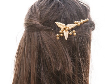 SALE Gold Leaf Wedding Hair Decorative Comb with Gold Metal Leaves and Gold Pearls