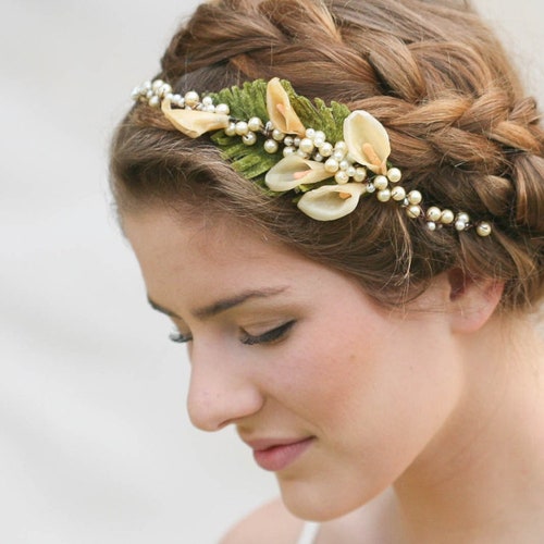 Vintage Wax Flower and Pearl Headpiece Vintage Wedding Etsy