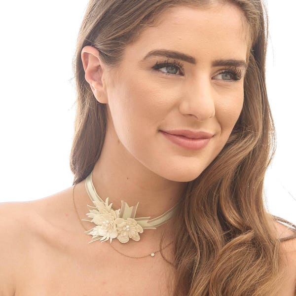 Ribbon Flower Necklace Etsy