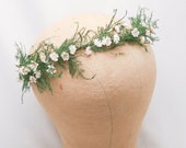 Natural Dried Fern and Dried Flower Woodland Wedding Hair Wreath, Flower Crown