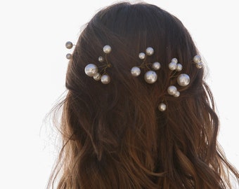 Large Ivory Pearl Hair Pin Set, Wedding Bobby Pins Boho Wedding Hair Accessories