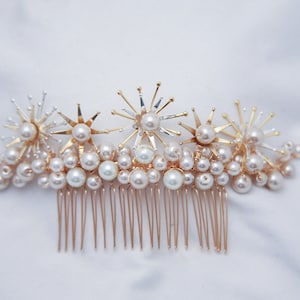 Celestial Wedding Hair Comb in Silver and Gold, Boho Wedding Headpiece with Stars and Pearls