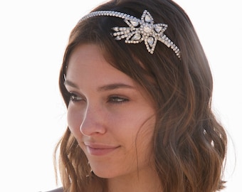 Rhinestone Headband Made with Vintage Broach, Crystal Wedding Tiara Art Deco Bridal Headpiece