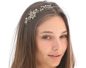 Rhinestone headband in Silver Gray and Black, Vintage Broach headband Wedding Hair Accessory