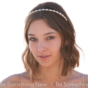 Pearl Headband for Women, Headband with Vintage Rice Pearls and Gold or Silver Beads