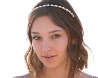 Pearl Headband for Women, Headband with Vintage Rice Pearls and Gold or Silver Beads