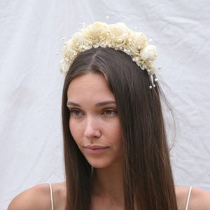 Grote bloemenkroon in ivoor, bruiloft zendspoel, bloemen hoofdband, Corona de Flores kostuum Mexico Frida Kahlo Halo