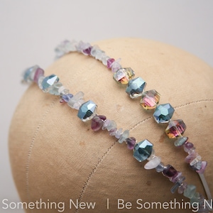Beaded Headband with Stones in Blues, Greens and Lavenders and Large Crystals Sliver Fashion Headband for Adults image 1