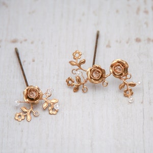 Brass and Gold Flower Hair Pin Set, Hair Accessories for Weddings