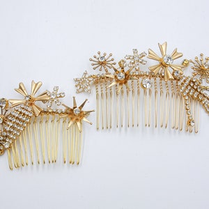 Gold Celestial Wedding Hair Comb with Rhinestones and Stars