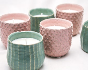 Candle Gifts for Her, Hand Poured Soy Candle In Mauve Pink or Green Containers with Eucalyptus and Lavender Essential Oil,