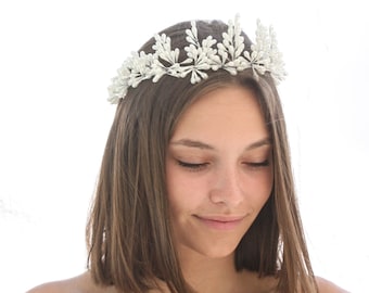 Vintage First Communion Crown, Pearlized Wax Wedding Crown White TiaraTraditional First Communion Crown