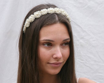 Pearl Headband with Vintage Pearl trim in Ivory, Wedding Headpiece