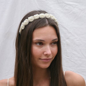 Pearl Headband with Vintage Pearl trim in Ivory, Wedding Headpiece image 1