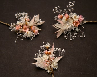 Dried Flower Hair Pin Sets With Babies Breath, Dried Straw Flowers, Flower and Babies Breath Bobby Pin Set for you Wedding Day