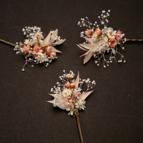 Dried Flower Hair Pin Sets With Babies Breath, Dried Straw Flowers, Flower and Babies Breath Bobby Pin Set for you Wedding Day