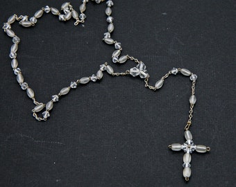 Vintage Crystal Rosary with Silver chain, First Communion Rosary Girls Beaded Prayer Beads Confirmation Catholic Gift