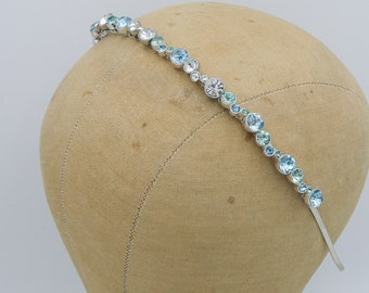 Blue Rhinestone headband set in Silver, Adult Headbands for Weddings or Prom