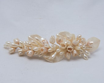 Ivory Vintage Wax Flower and Leaf Hair Vine, Dark Ivory Bridal Headpiece, Vintage Wedding