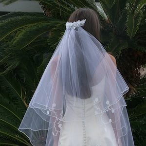 SALE Two Tiered veil with Lace Embellishments and Flower Comb Headpiece in Soft White