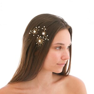 Star Hair pins with Opal Rhinestones and Pearls, Celestial Wedding Hair Pin Set