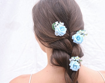 Bloem bobbie pinnen in blauw, geel of wit, bruiloft haartoebehoren, vintage bloem haarspelden, bruidsmeisjes haar