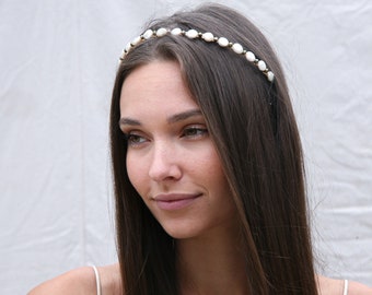 Fresh Water Pearl Headband in Silver or Gold, Adult Headband, Wedding Hair Accessory