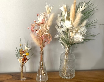 Dried Flower Bouquets in Vases, in Three Sizes, Natural Floral Home Decor