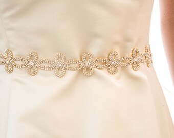 Gold Rhinestone Wedding Gown Sash Bridal Dress Belt Tie Headband Wedding Accessory