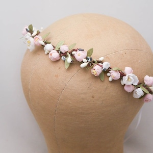 Pink and White Flower Crown, Vintage Floral Headband Boho Wedding Headpiece of Vintage Flowers Bridal Flower Wreath Glower Girl Halo