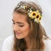 Sunflower Flower Crown with Green Leaves and Babies Breath Wedding Hair Yellow Floral Halo Boho Wedding Bridesmaid or Flower Girl Headband