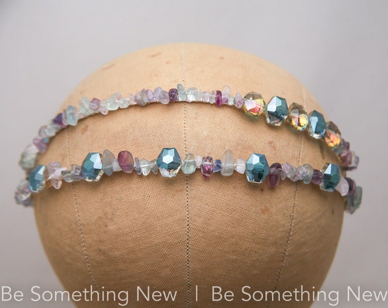 Beaded Headband with Stones in Blues, Greens and Lavenders and Large Crystals Sliver Fashion Headband for Adults image 3