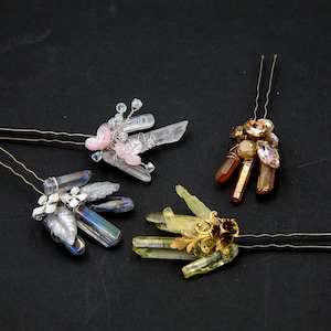 Crystal Hair Pins with Beaded Accents in Different Colors, Boho Hair Accessories