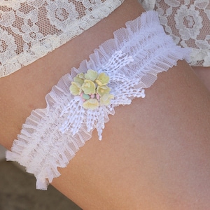Wedding Lace garter with vintage yellow flowers, wedding accessories