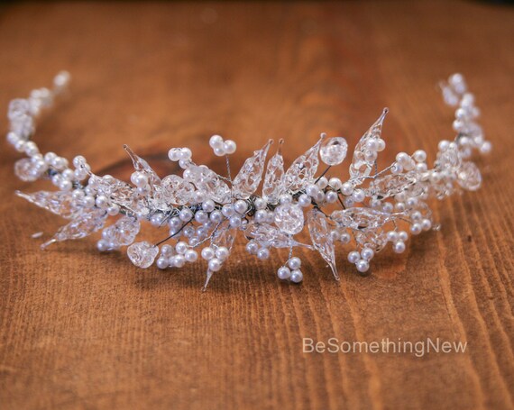 Vintage Crystal & Pearl Wedding Tiara: Beaded Bridal Crown  display picture 3