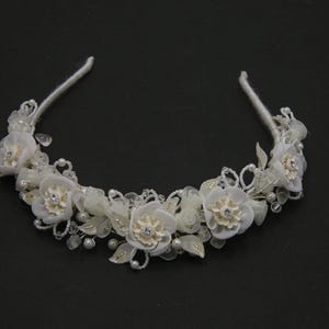 Ivory Wedding Flower Crown made with Vintage Flowers and Beading, Bridal Headband