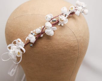 Wedding Flower Crown, Vintage Floral Headband flower girl halo