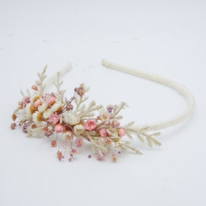 Dried Flower Headband in Pink and Ivory, with Babies Breath, Flower Girl Wedding Headpiece image 5